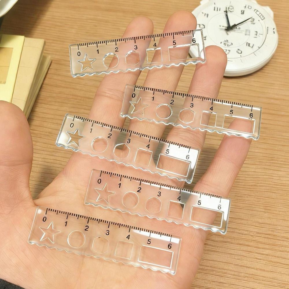 1pcs Portable Transparent Mini Ruler with Wave Line Drawing Measuring Tool Straight Ruler Pocket Protractor School Office