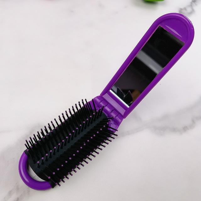 

Портативная дорожная складная щетка для волос с зеркалом Компактная карманная расческа ABS Термостойкая складная расческа Портативная двойного назначения фиолетовый