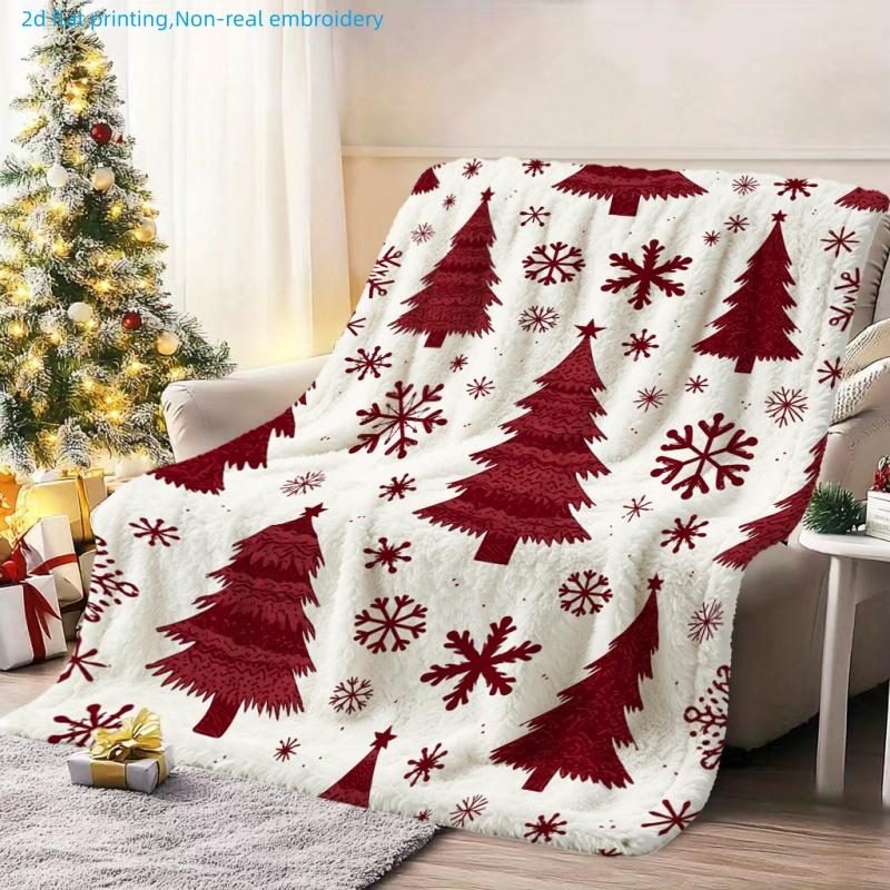 1pc Christmas Festive Style Christmas Tree And Snowflake Printed Blanket, Strong Holiday Atmosphere, Multiple Sizes Available, Autumn Thanksgiving Chr
