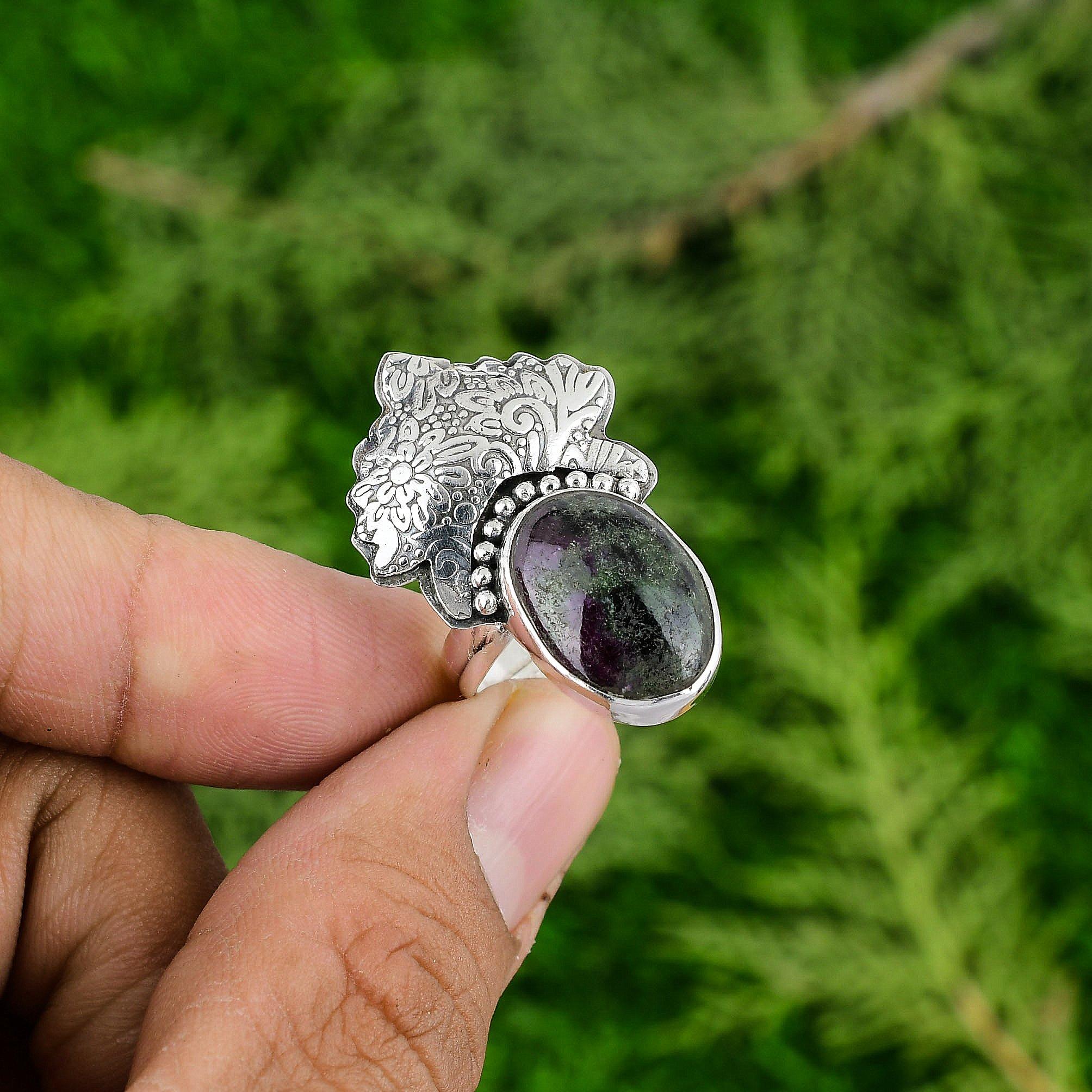 

Распродажа ко Дню матери Кольцо-солитер для жены из стерлингового серебра 925 пробы с рубином и цоизитом Adjustable