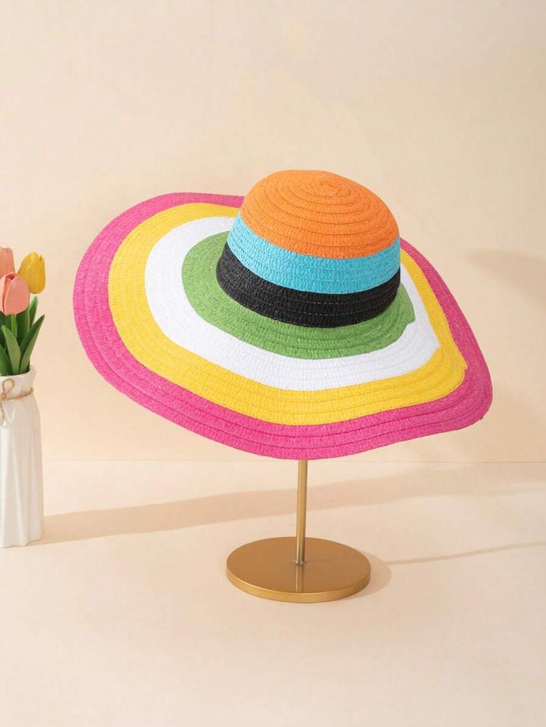 Womens Wide Brim Straw Sun Hat With Bow Decor Casual Beach Hat