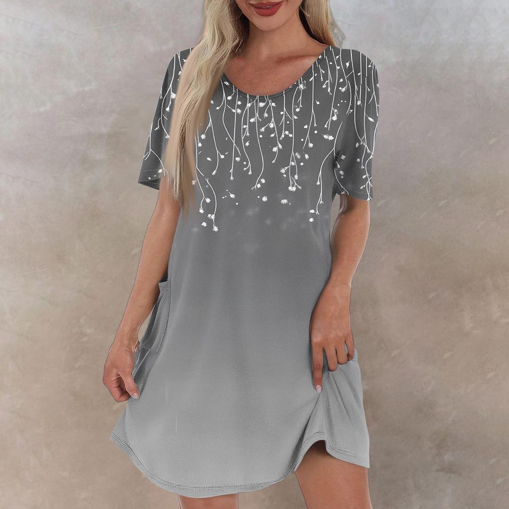 Women's Casual And Fashionable V-neck Short Sleeve Printing Mid Length Dress
