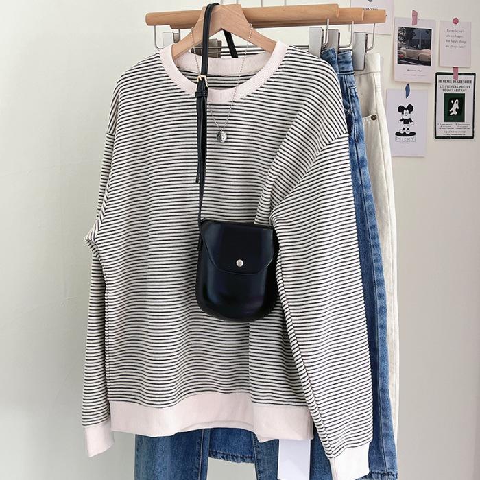 Women's Striped Pullover Hoodie - Casual & Versatile, Loose Fit for Autumn/Winter 2023