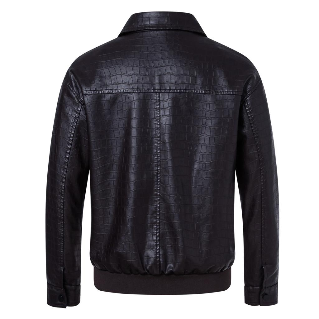 Nova Moda Jaqueta de Couro Casual com Lapela Masculina Jaqueta de Couro Solta Jaqueta de Motociclista Masculina