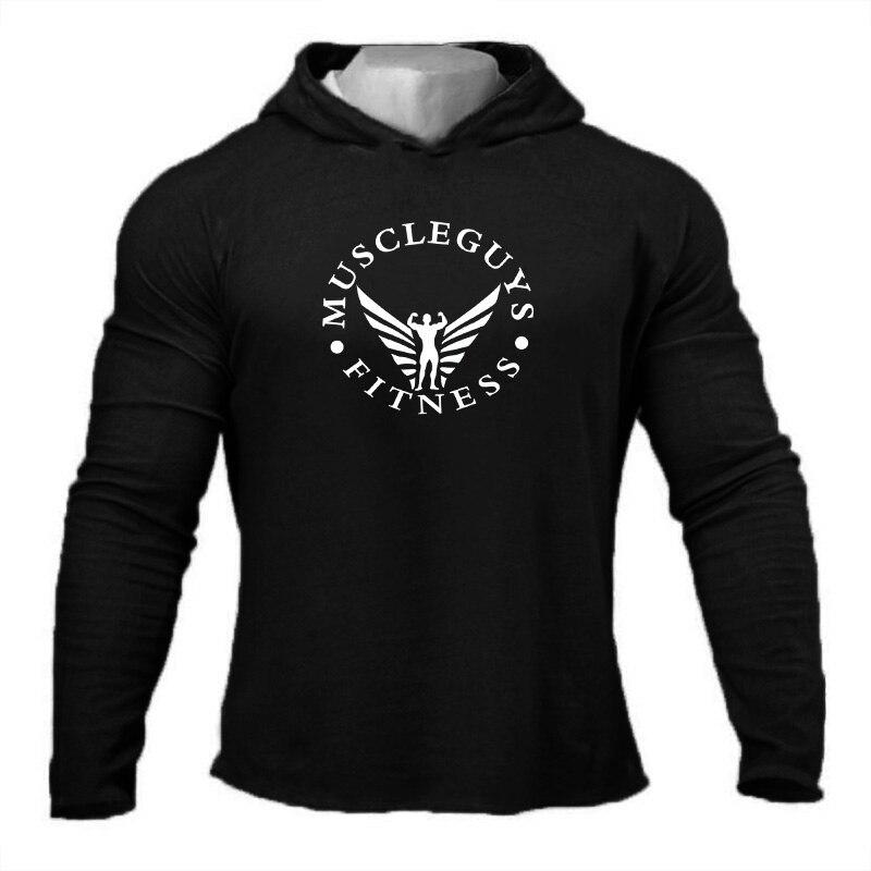 Muscleguys весенне-осенние новые молодежные черные футболки с капюшоном повседневные повседневные топы тренировочная одежда для фитнеса бодибилдера M чёрный 1384₽