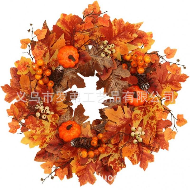 Harvest Wreath With Pumpkins Berries Vine Circle Halloween Thanksgiving Door Decor