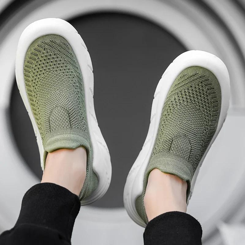 Pánské boty Letní Nové Fly Tkané Síťované Prodyšné Pohodlné Platformové Pánské Tenisky Neformální Měkká Podešev Módní Černé Nazouvací Boty