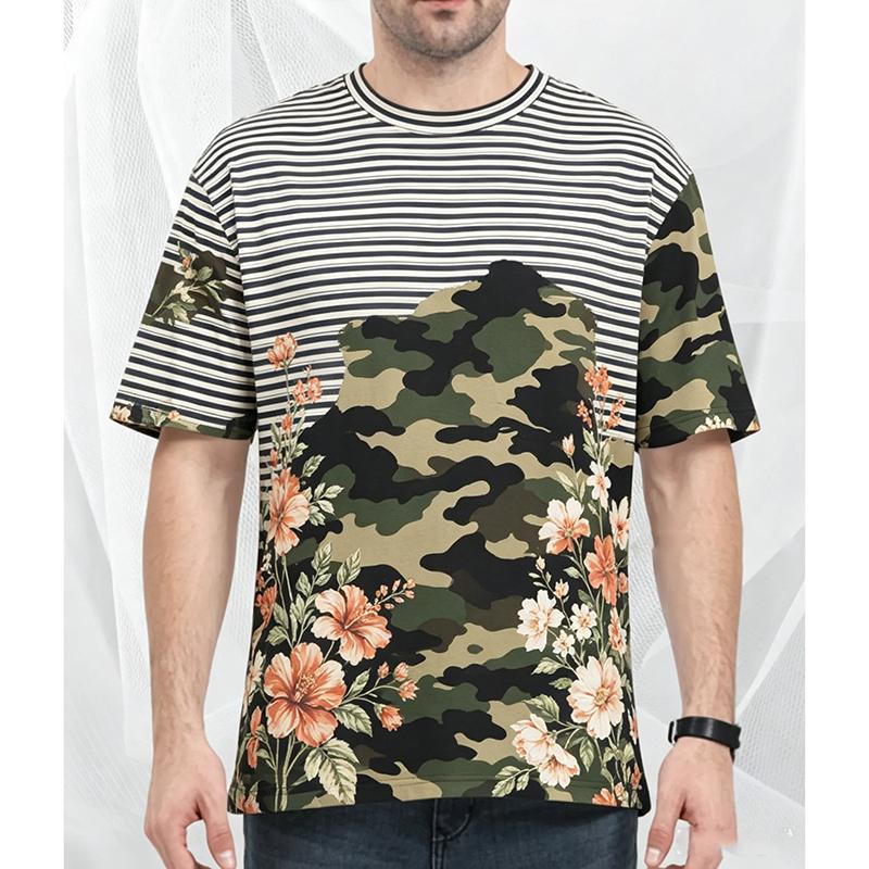 Full Sublimation Striped Camouflage Waves Pattern T-shirt For Men Funny Geometric Patterns Short Sleeve T Shirts Summer Casual