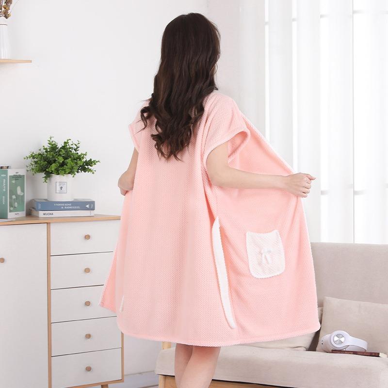 Soft Coral Fleece Casual Bathrobe Absorbent Pineapple Grid Tied Bath Towel Women's Bath Skirt