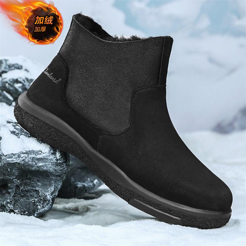 

Men s cotton shoes men s winter velvet thickened fur integrated one pedal non-slip warm Northeast snow boots men s spot 39