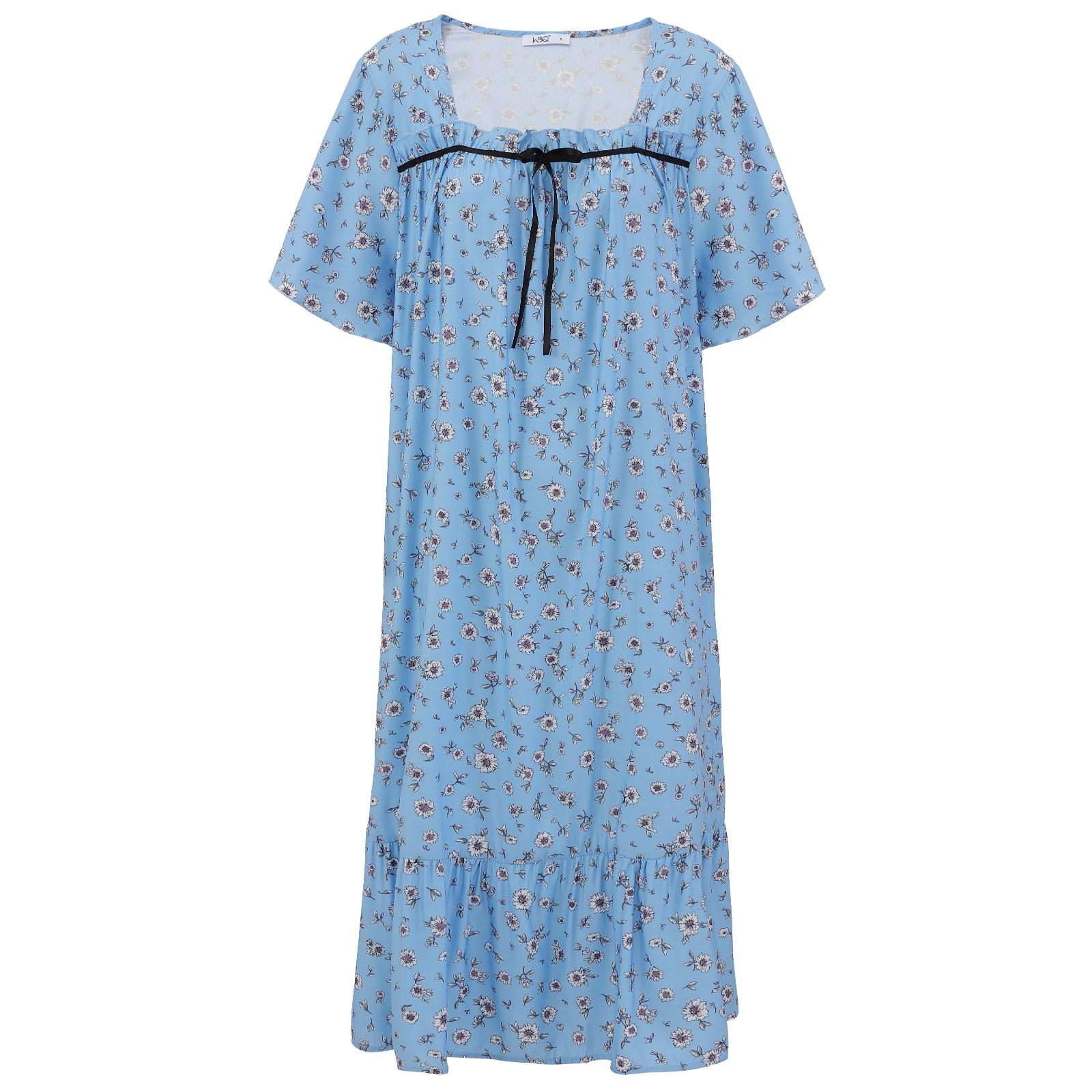 

Женская свободная ночная рубашка больших размеров, квадратное домашнее платье, платье для сна с короткими рукавами, мягкая длинная одежда для сна, ночные рубашки для домашней одежды, пижамное платье XL-5XL 2XL