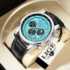 LIGE Luxury Men's Quartz Watch Casual Leather Chronograph Waterproof Sport Business Date Display Men's Wristwatch Clock