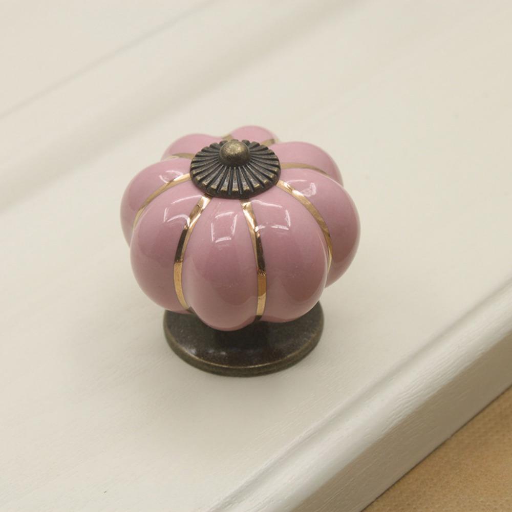 1PC Vintage Pumpkin Ceramic Cabinet Knobs - Polished Finish, Drawer & Cupboard Pulls with Installation Hardware Included