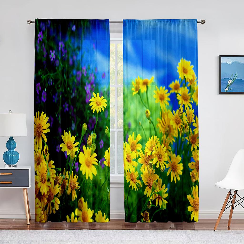 Weiße Blumen Kamille Chrysantheme Tüll Vorhänge für Schlafzimmer Wohnzimmer Küche Dekor Chiffon Sheer Voile Vorhang Fenster