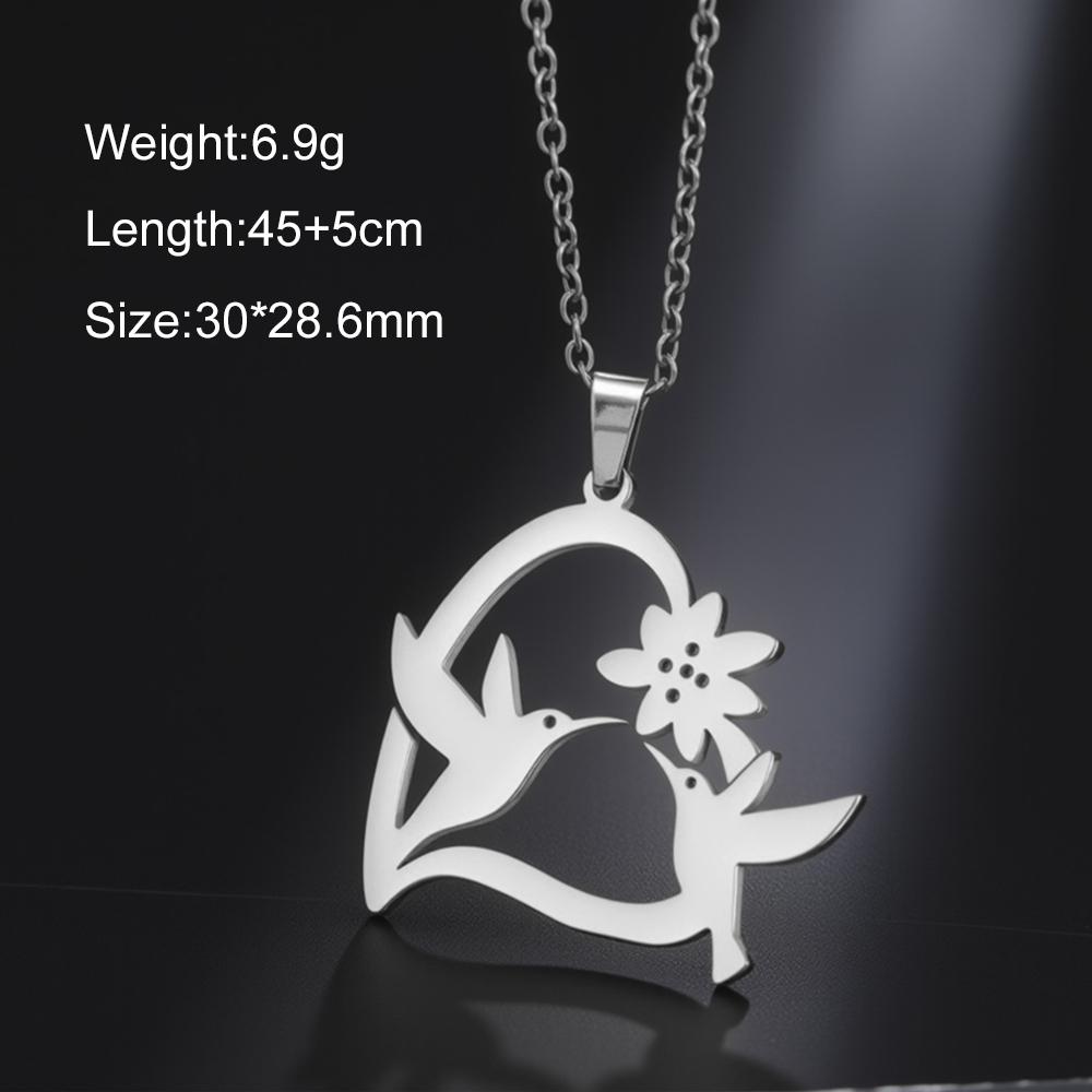 

My Shape Flower Bird Necklaces Stainless Steel Choker Animal Hummingbird Pendant Love Heart Neck Chain Fashion Jewelry Gifts 45cm