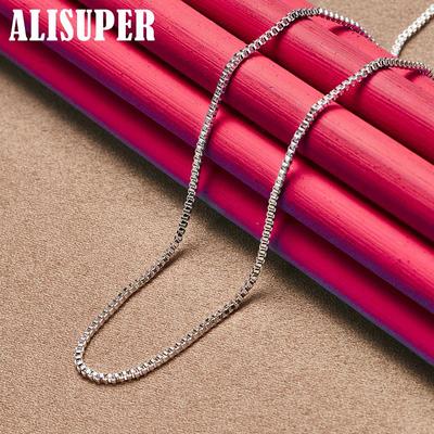 Collar de cadena de caja con base de plata de ley 925 de 1,5 mm, joyería