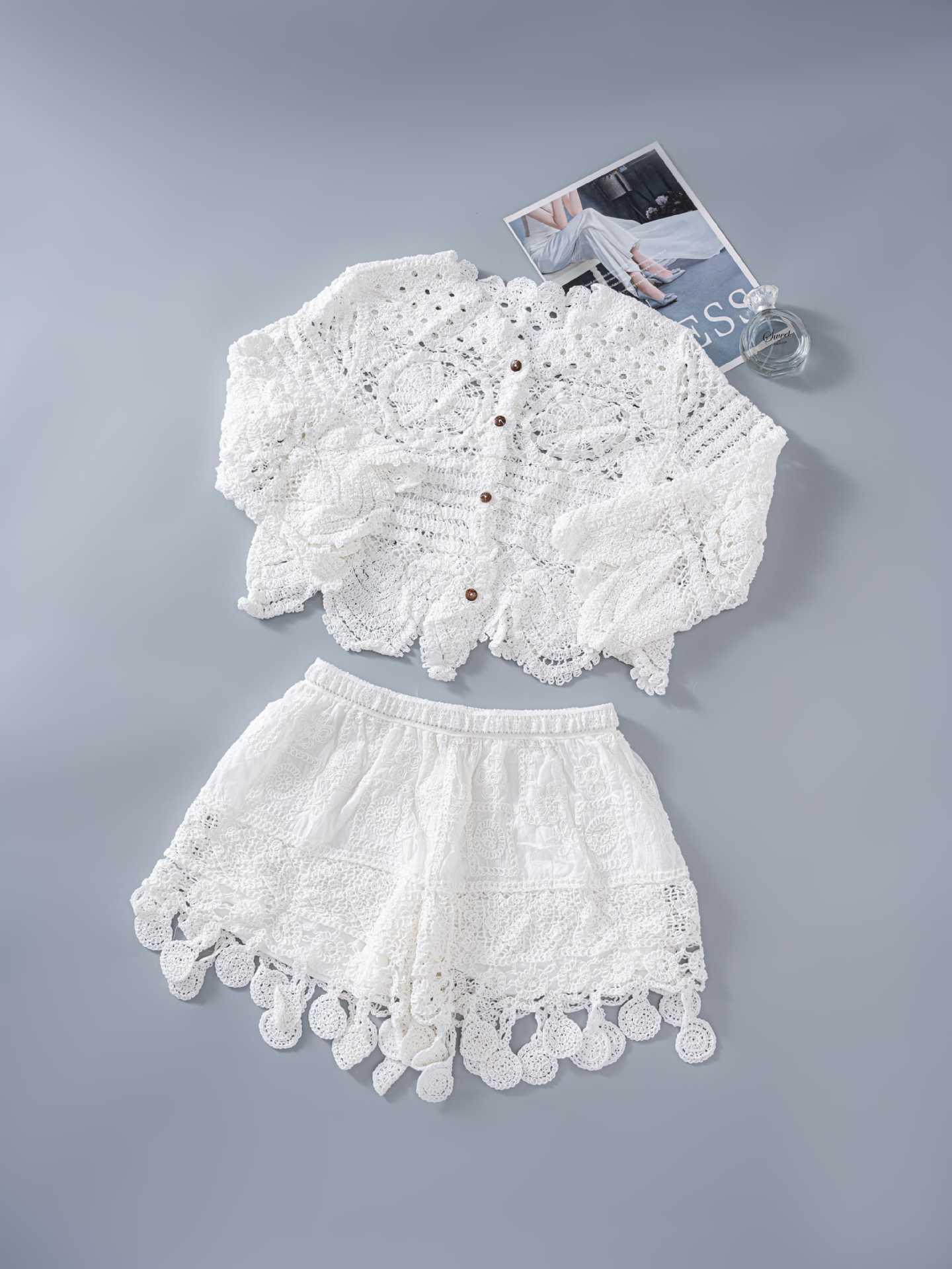 

French Sequin Embroidered Top & Slimming Shorts Women s Two-Piece Set - Spring Collection One Size