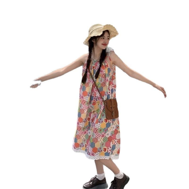 Summer New Sweet Mori Pastoral Suspender Dress Women's Summer Dopamine Design Skirt