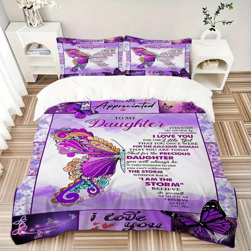 3pcs Daughter Appreciation Quote Duvet Cover Set - Includes 1 Duvet Cover and 2 Pillowcases, No Quilt Core, All-Season Home Decor yy251111003