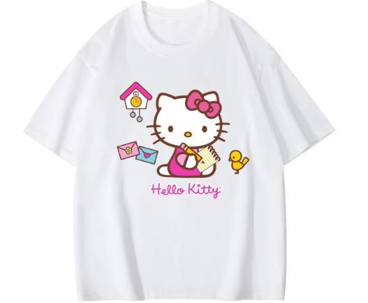 

2026 Hello Kitty Tee soft cotton short sleeve crew neck cute print lightweight summer top for Women daily casual wear S