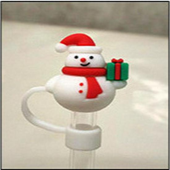 New 10mm Christmas Cartoon Silicone Straw Sleeve with Cute Dust Plug