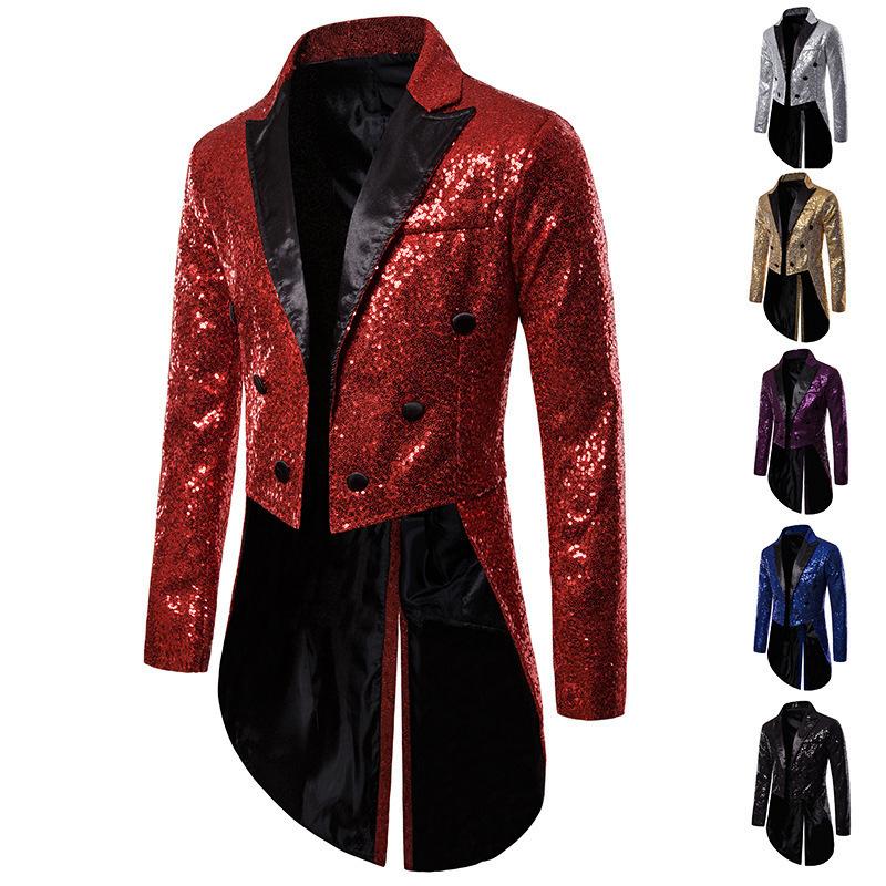 Men Fashion Sequined Tuxedo Jacket For Party Nightclub Performance Outerwear