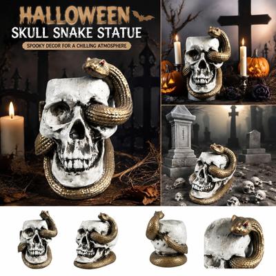 Halloween Harzschädel-Pflanzgefäß mit Schlangendesign Dekorative Schädel-Topf für saisonale Innen-Außen-Dekoration und Wohnakzent