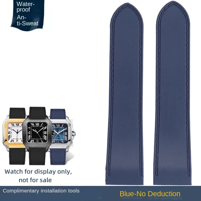 Für Cartier Santos 100 Wasserdichtes Silikonarmband Santos Gummiarmband Herren Große Größe 23 25mm Uhrenarmband Uhrenband Armband Blau