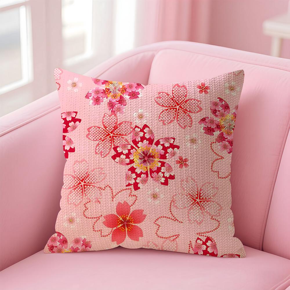 Cherry Blossoms Cushion Cover Natural Linen Pillow Case Double-Sided Print Decorative Sofa Pillowcase Home Decor Gift