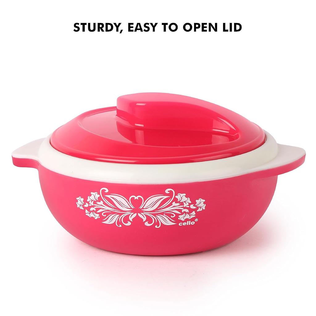 Isoliertes Stahl-Kasserolenset zur Aufbewahrung heißer und kalter Speisen mit Drehverschlussdeckel und leicht zu greifendem Griff, elegante rosa Servierschüsseln