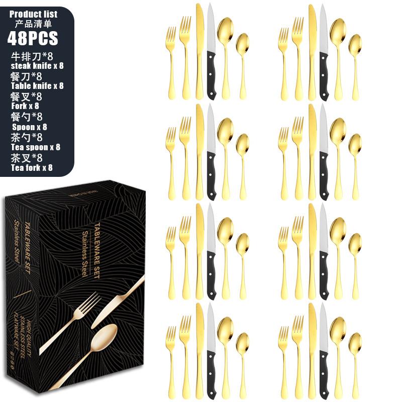 Stainless steel tableware set 8-person knife, fork and spoon set 48-piece set Color boxed steak knife