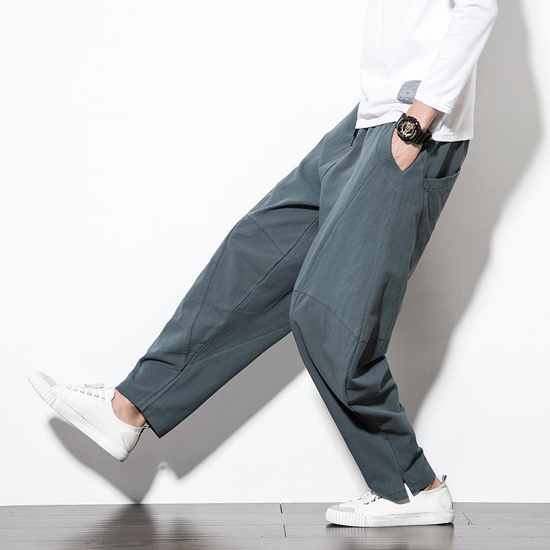 Cotton Linen Pants Men Baggy Casual Trousers Male Walking Wide leg Loose Sweatpants Chinese Summer Jogger Pants