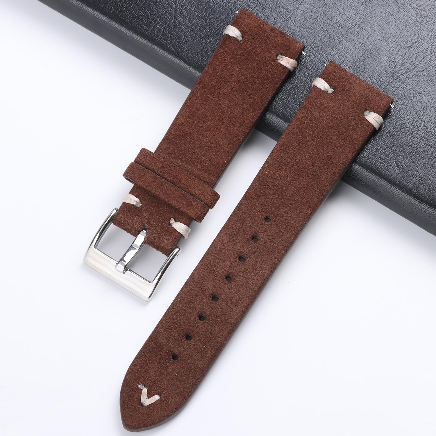 

Soft Suede Genuine Leather Bracelet 18mm 20mm 22mm Cowhide Watchband for Rolex Vintage Handmade Stitching Wristband for Seiko 18mm