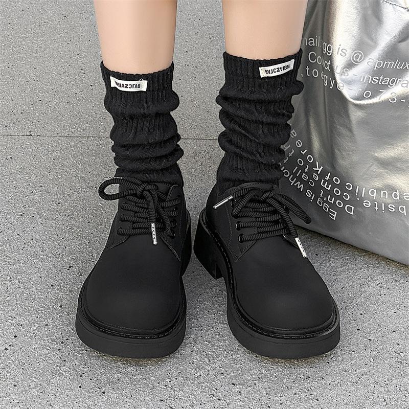 

Черные туфли Дерби мужские с круглым носком, кожаные туфли высокого качества на толстой подошве для осени и зимы 34709-J 39