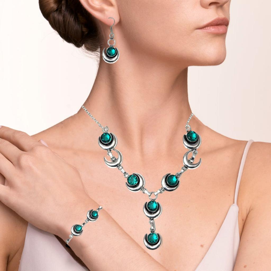 Chrome Diopside Gemstone Handmade Ethnic Jewelry Necklace Set 18-20''