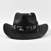 Vintage Faux Leather Western Cowboy Hat for Men Handmade Gentleman Jazz Hats Panama Cowgirl Hat Sombrero Hombre