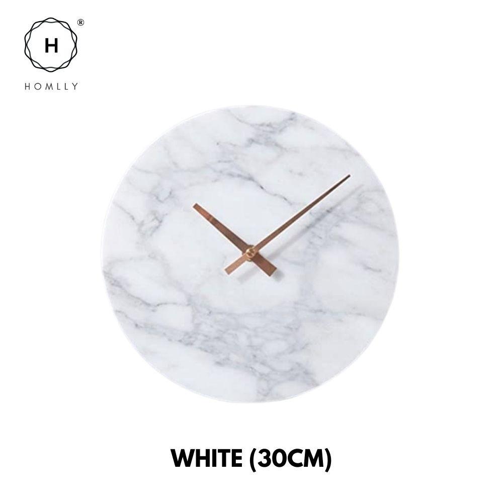 Homlly Contemporary Minimalist Natural Marble Wall Clock with Gold Hands (30cm)