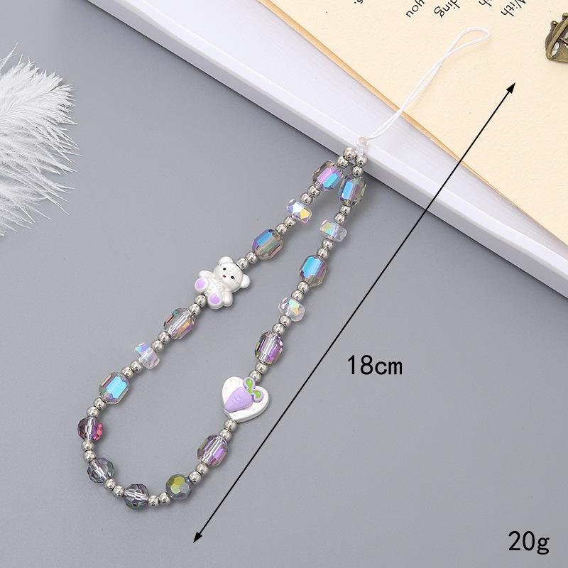 Korean Love Heart Beaded Phone Chain & Keychain Set for Women