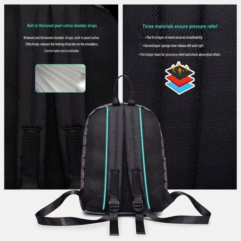Trendy Japanese Geometric Night Glow Backpack - Large Capacity Commuter & School Bag for Men and Women