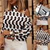 Herbst und Winter Langarm Kettchen Hals Print Knopf Dekorative Bluse Damen