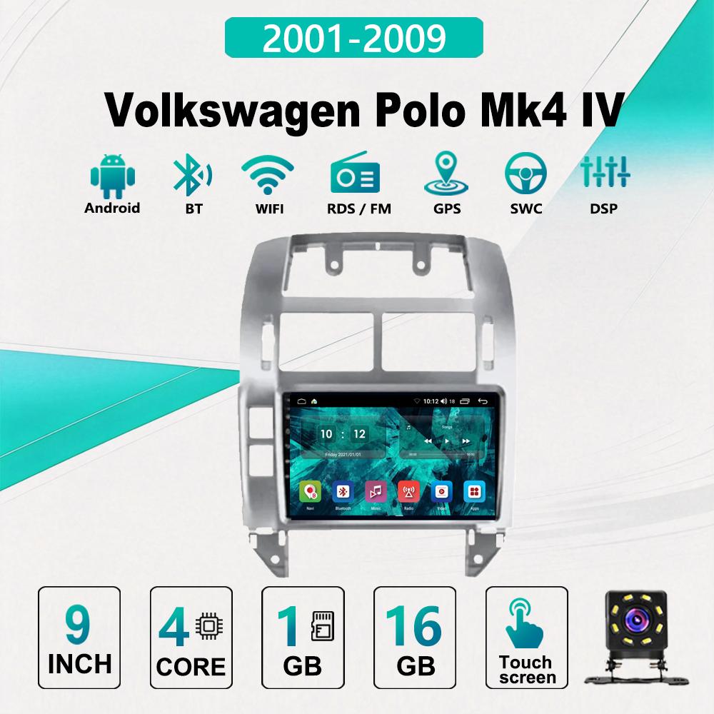 2Din Android Car-Play Car Radio,Volkswagen Polo Mk4 IV 2001-2009,Multimedia Player Head Unit Stereo GPS Navigation BT WIFI,1+16GB