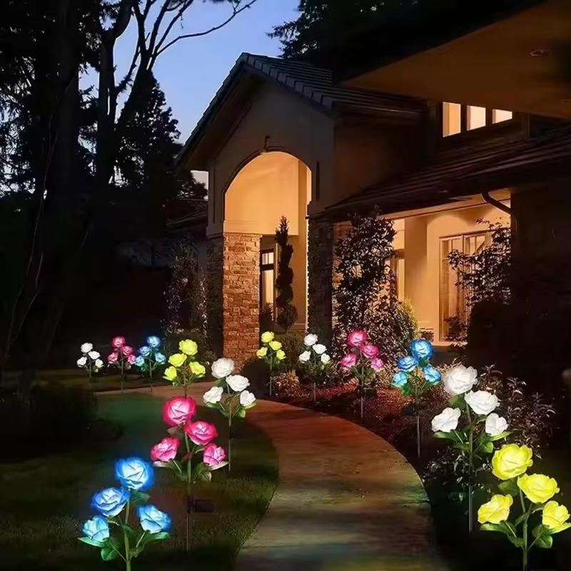 Solar Led Lights Outdoor Decorative 5 Heads Solar Garden Lights Waterproof Rose Flower Lawn Lamp for Yard Patio Garden Decor