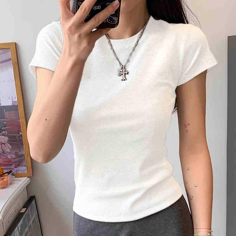 

Женская облегающая белая футболка из чистого хлопка с коротким рукавом L (47-52 kg)