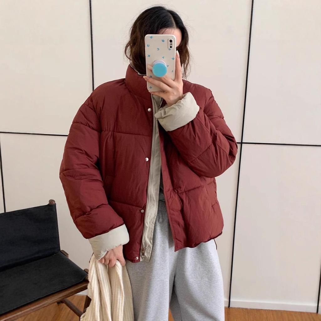 Plaid down cotton-padded clothes women's short models New year models Winter small stand-up neck cotton-padded clothes Warm cotton-padded jackets Tide