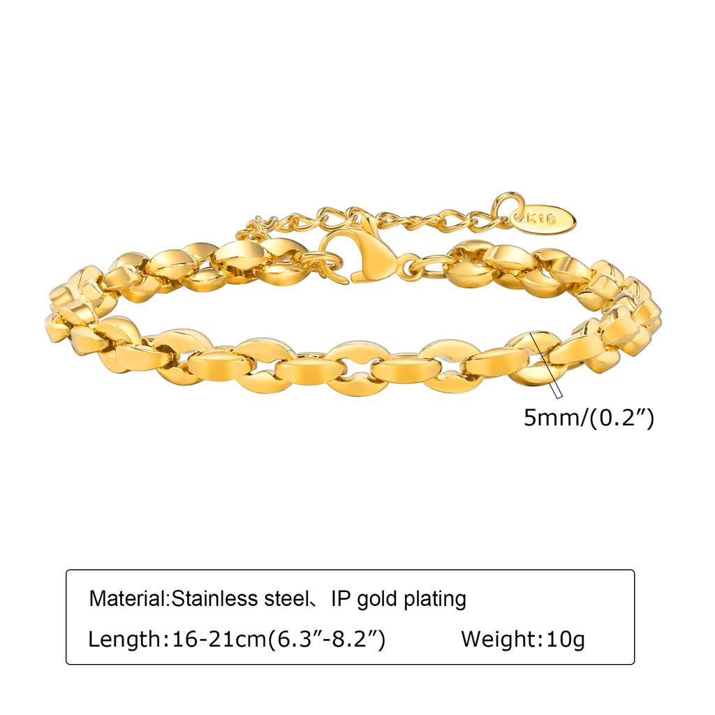 Women Stainless Steel Chain Bracelet, Gold Plated Twist Paperclip Adjustable Link Bracelet,Chunky Stackable Layered Jewelry
