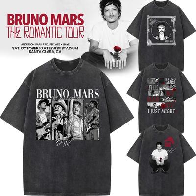 Bruno Mars The Romantic Tour 2026 Washed Oversized Y2k T-shirt Men Women Hip Hop Short Sleeve Casual Loose Tee Shirt Female Male Clothing