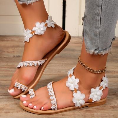 Mode Neue Sommer Damen Sandalen Weibliche Slipper Flache Sandalen Mode Sexy Weiße Spitze Römische Sandalen Sandalias Mujer Sapato Feminino