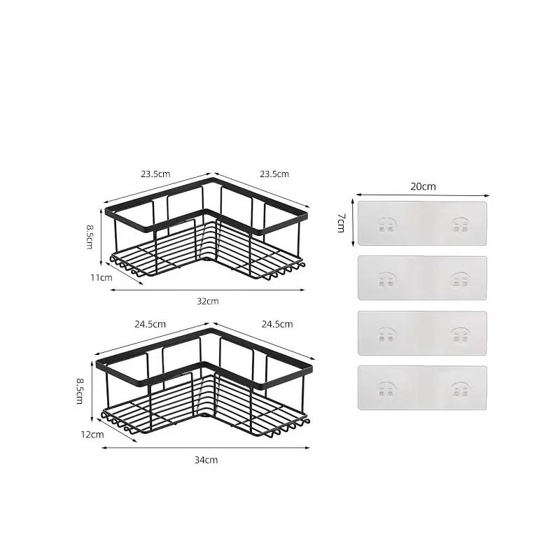 Black bathroom storage rack without punching bathroom triangle storage rack wall mounted shampoo and washbasin storage supplies