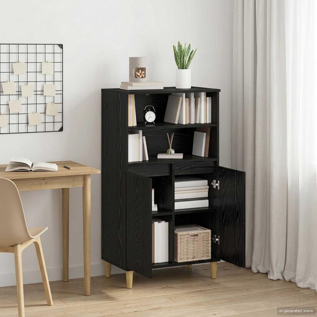 Highboard Black Oak Effect 60 X 36 X 110 Cm Engineered Wood