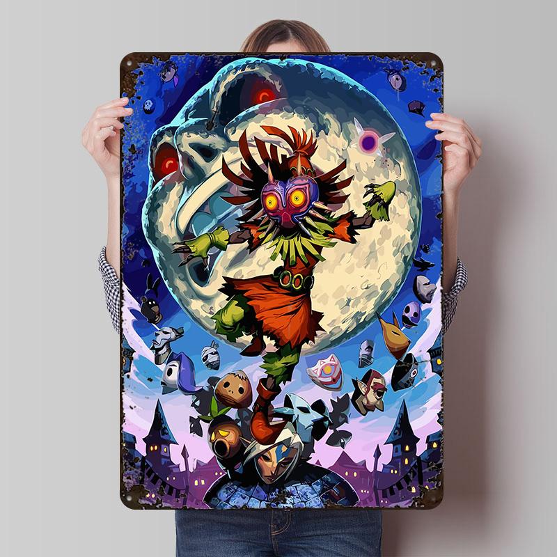 Majoras Mask Illustration Metal Poster Customized Wall Art Retro Vintage Tinplate Signs for Man Cave Room Decoration Cozy House